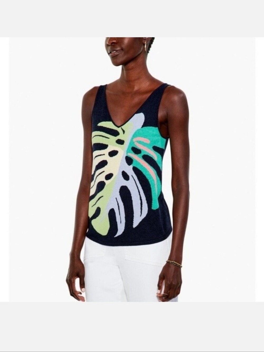 NIC+ZOE Tank Top with Multicolor Tropical Leaf Design Size XL